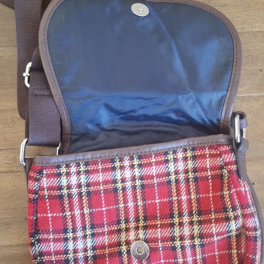 G.H. Bass & Co. Heritage Collection Plaid Crossbody Saddle Bag - Red Tartan - Picture 7 of 11